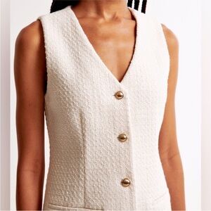 A&F Cream Tweed Vest with Gold Buttons